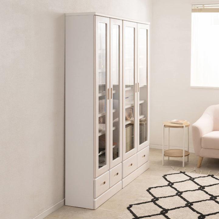 本棚ガラス扉幅80cm桐材完成品日本製