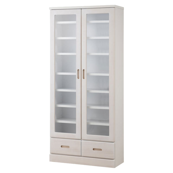 本棚ガラス扉幅80cm桐材完成品日本製