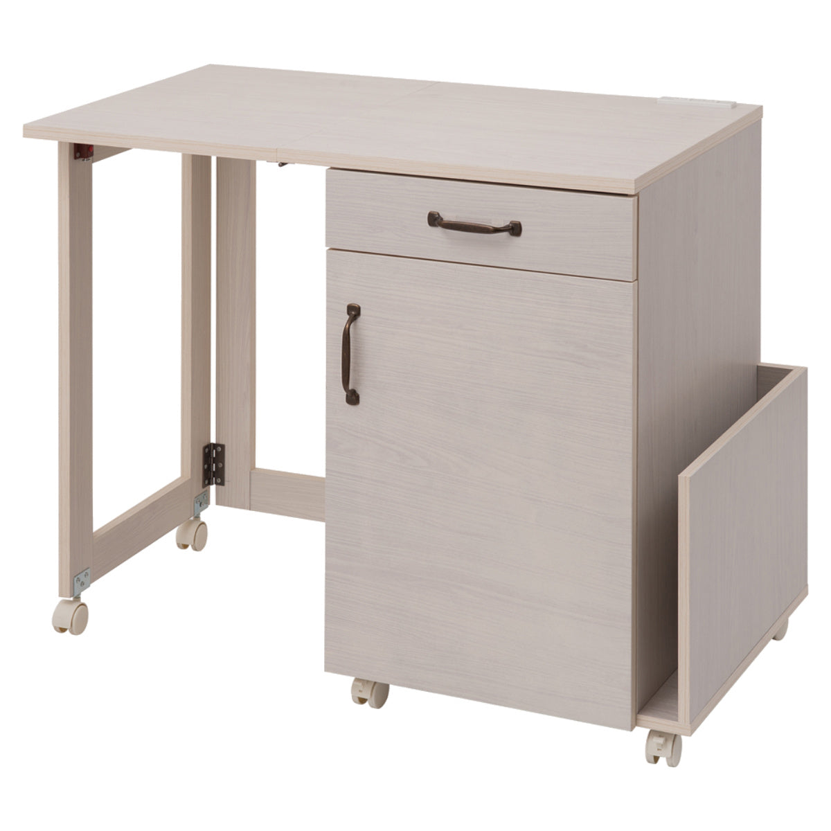 ミシン台 幅97cm 折りたたみテーブル 2口コンセント付 ワゴン式