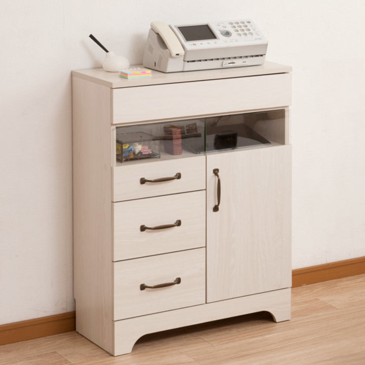 FAX台幅60cm幅木よけホワイト木目