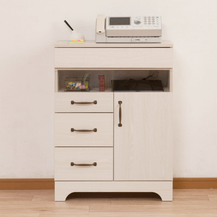 FAX台幅60cm幅木よけホワイト木目