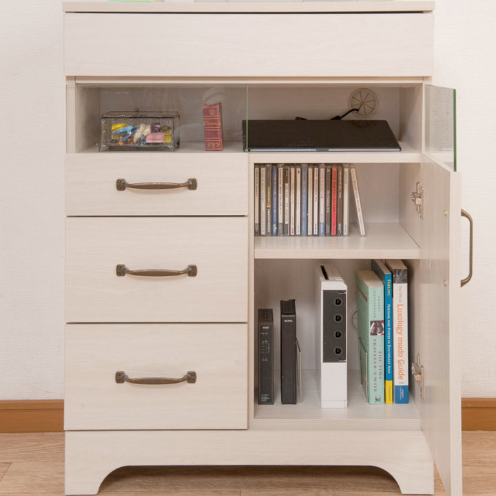 FAX台幅60cm幅木よけホワイト木目