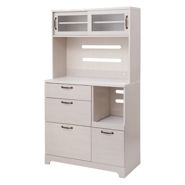 キッチンボード幅90cm2口コンセント×2ヶホワイト木目