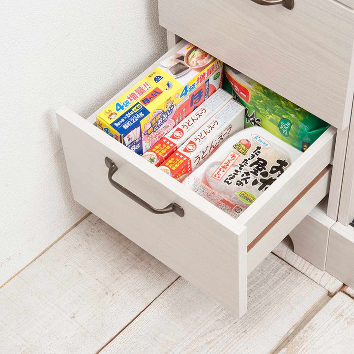 カウンター下収納スリムチェスト幅30cm4段ホワイト木目