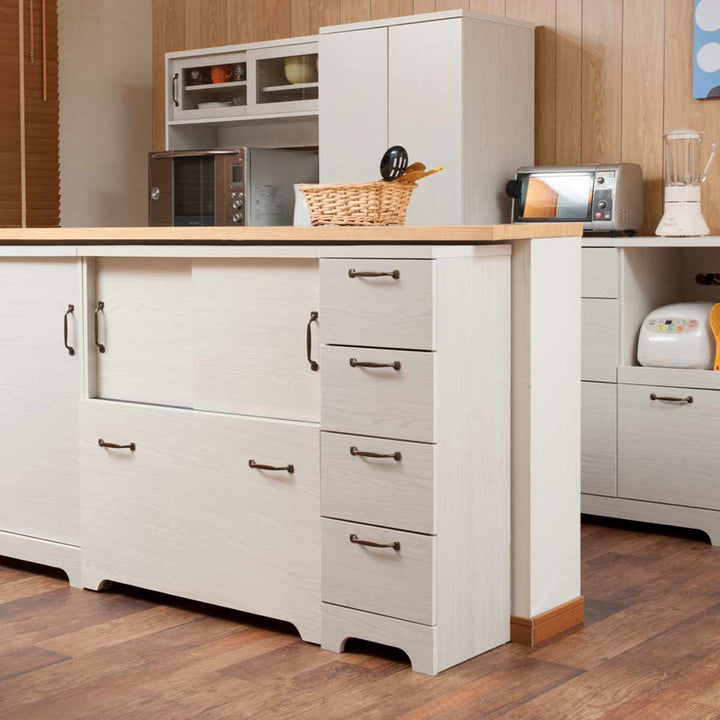 カウンター下収納スリムチェスト幅30cm4段ホワイト木目