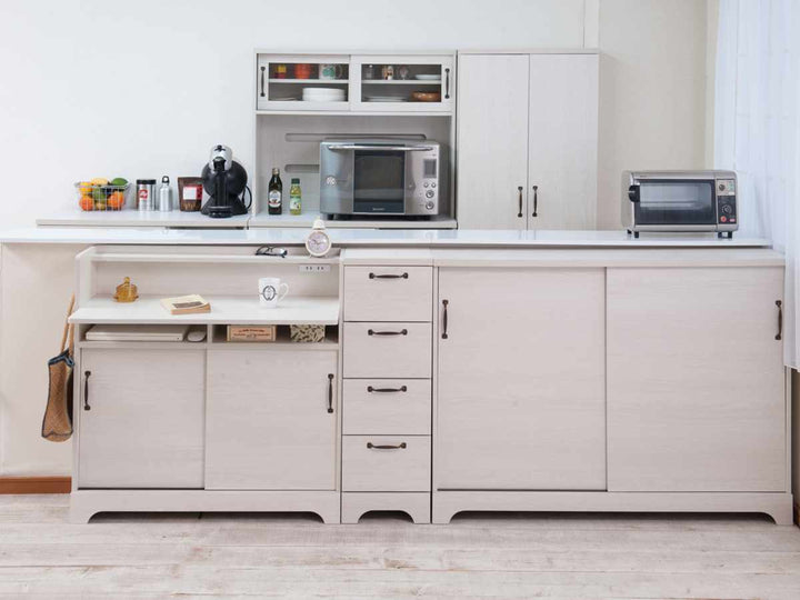 カウンター下収納スリムチェスト幅30cm4段ホワイト木目