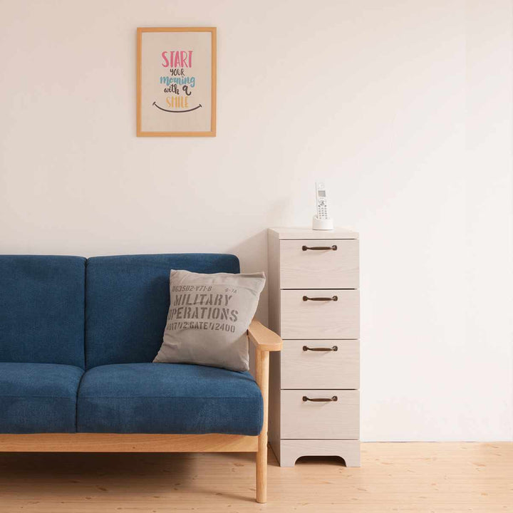 カウンター下収納スリムチェスト幅30cm4段ホワイト木目