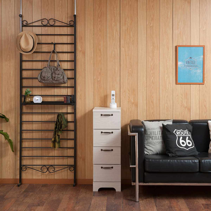 カウンター下収納スリムチェスト幅30cm4段ホワイト木目