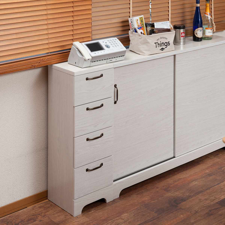 カウンター下収納スリムチェスト幅30cm4段ホワイト木目