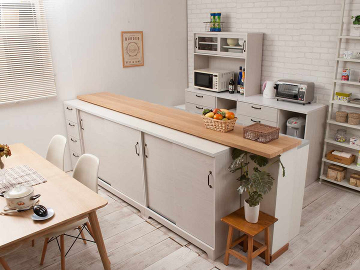 カウンター下収納スリムチェスト幅30cm4段ホワイト木目