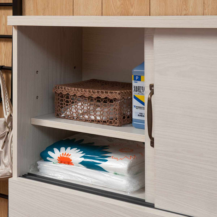 カウンター下収納幅80cm2分別ゴミ箱付隠す収納ホワイト木目