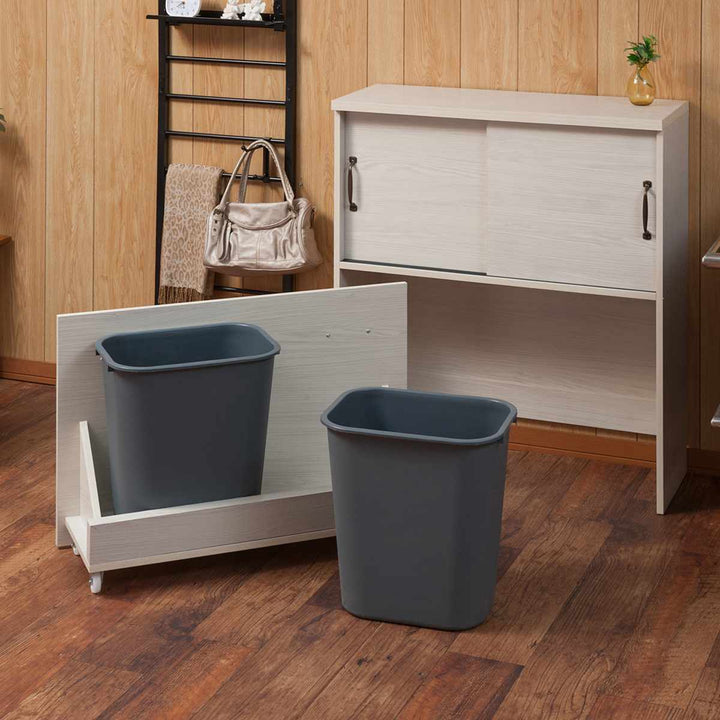 カウンター下収納幅80cm2分別ゴミ箱付隠す収納ホワイト木目