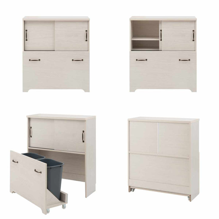 カウンター下収納幅80cm2分別ゴミ箱付隠す収納ホワイト木目