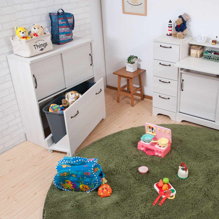 カウンター下収納幅80cm2分別ゴミ箱付隠す収納ホワイト木目