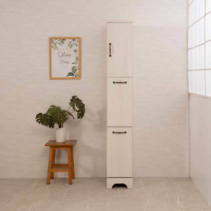 スリムダストボックス 幅25cm 2分別ゴミ箱付 隠す収納 ホワイト木目 