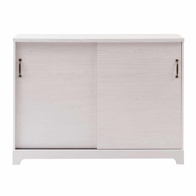 カウンター下収納 引き戸 キャビネット 幅110cm ホワイト木目