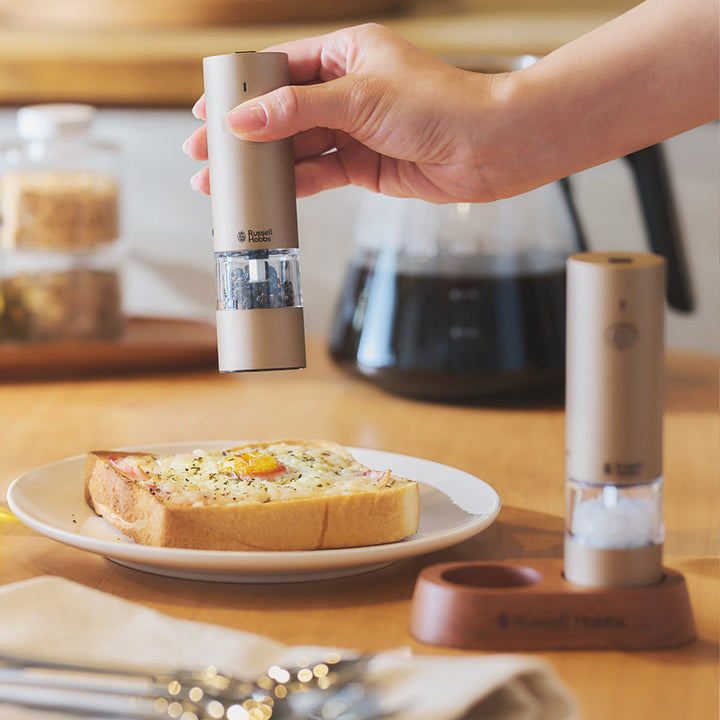 RussellHobbs充電式電動ミル2本セットソルト＆ペッパーミニ木台付きスパイスミル