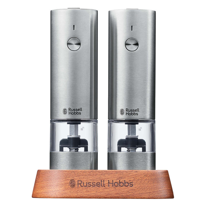 RussellHobbs充電式電動ミル2本セットソルト＆ペッパーミニ木台付きスパイスミル