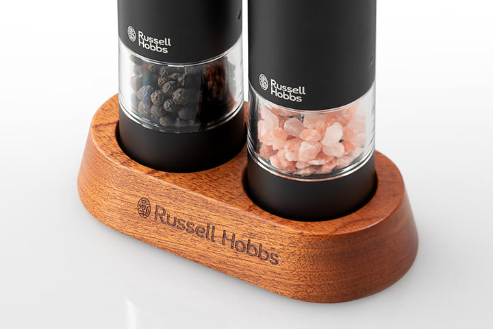 RussellHobbs充電式電動ミル2本セットソルト＆ペッパーミニ木台付きスパイスミル