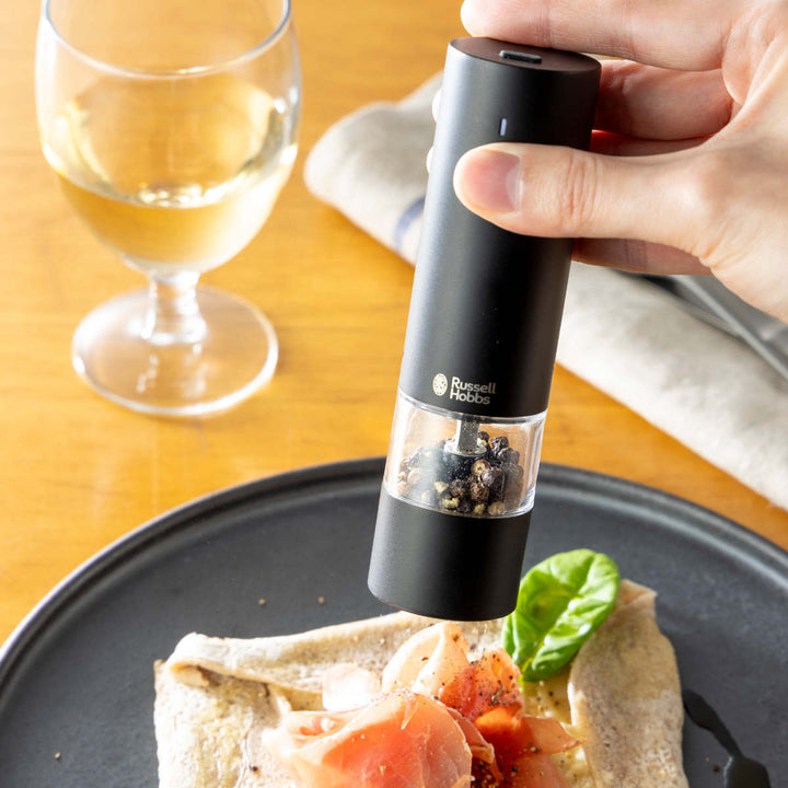 RussellHobbs充電式電動ミル2本セットソルト＆ペッパーミニ木台付きスパイスミル