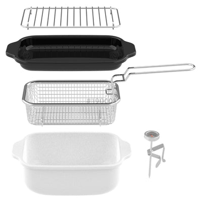 天ぷら鍋 角型 スリム IH対応 フライヤーバスケット付き 富士ホーロー 温度計 揚げ網 バット付き