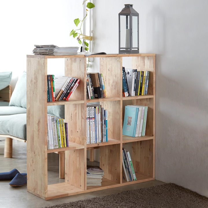 オープンシェルフ3×3幅109cmラバーウッド無垢材