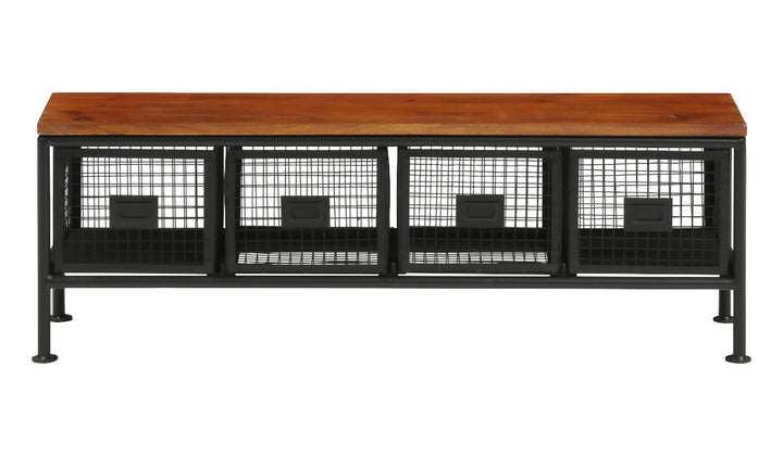 スチールメッシュチェスト幅111cm引出し4杯木天板完成品