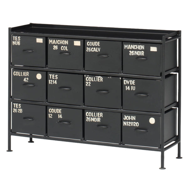 スチールチェスト横型幅111cm引出し12杯インダストリアル完成品