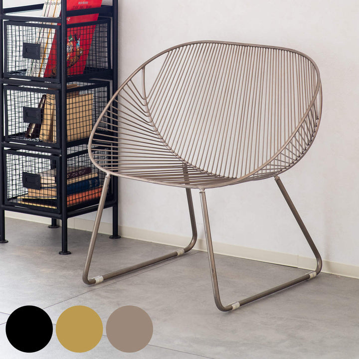 ラウンジチェア座面高36cmワイヤーワイドチェアアンティーク調ミーチェ