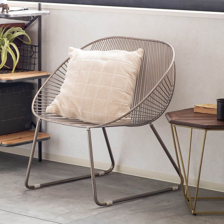 ラウンジチェア座面高36cmワイヤーワイドチェアアンティーク調ミーチェ