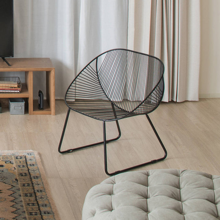 ラウンジチェア座面高36cmワイヤーワイドチェアアンティーク調ミーチェ