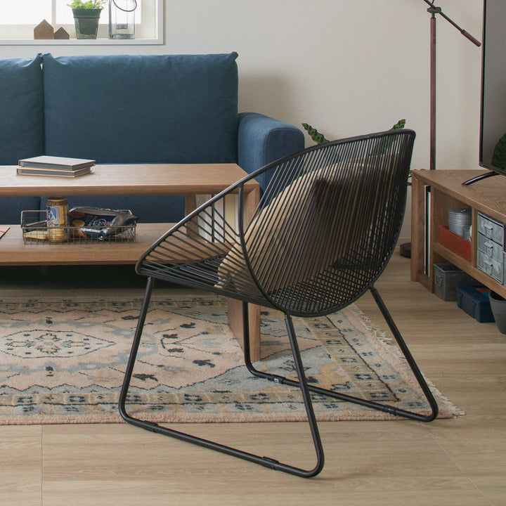 ラウンジチェア座面高36cmワイヤーワイドチェアアンティーク調ミーチェ