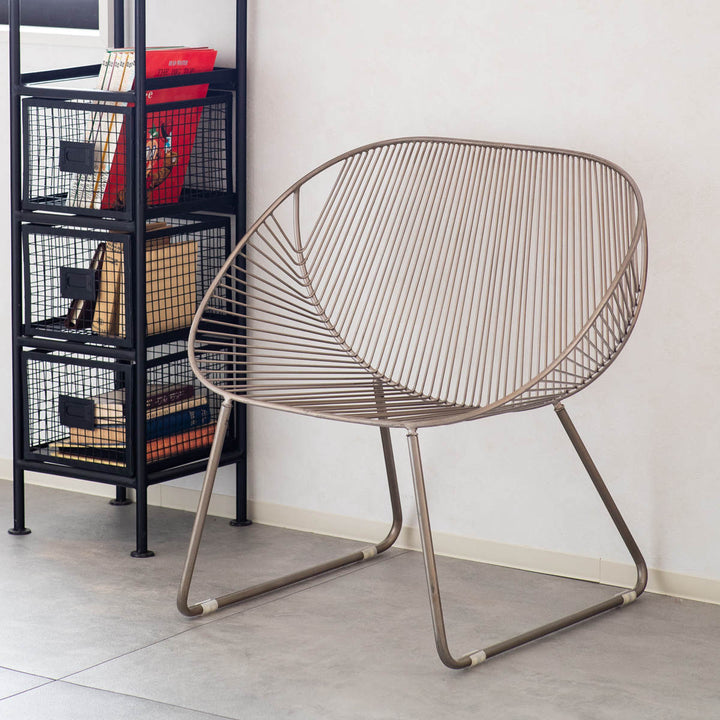 ラウンジチェア座面高36cmワイヤーワイドチェアアンティーク調ミーチェ