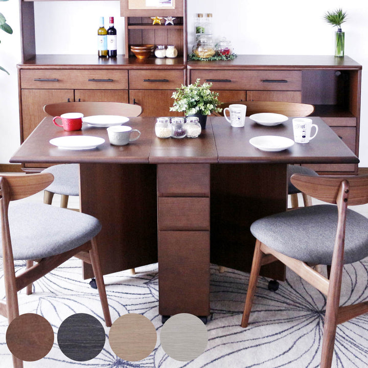 ダイニングテーブル2人用折りたたみ幅31～135cmバタフライUSB付コンセント