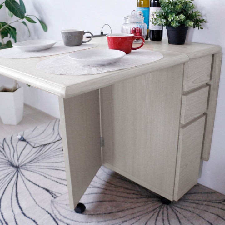 ダイニングテーブル2人用折りたたみ幅31～135cmバタフライUSB付コンセント