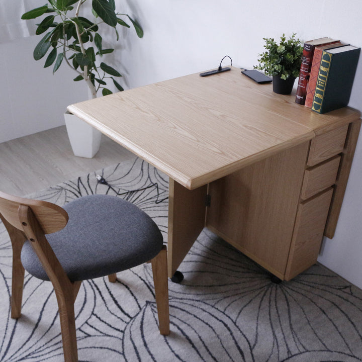 ダイニングテーブル2人用折りたたみ幅31～135cmバタフライUSB付コンセント