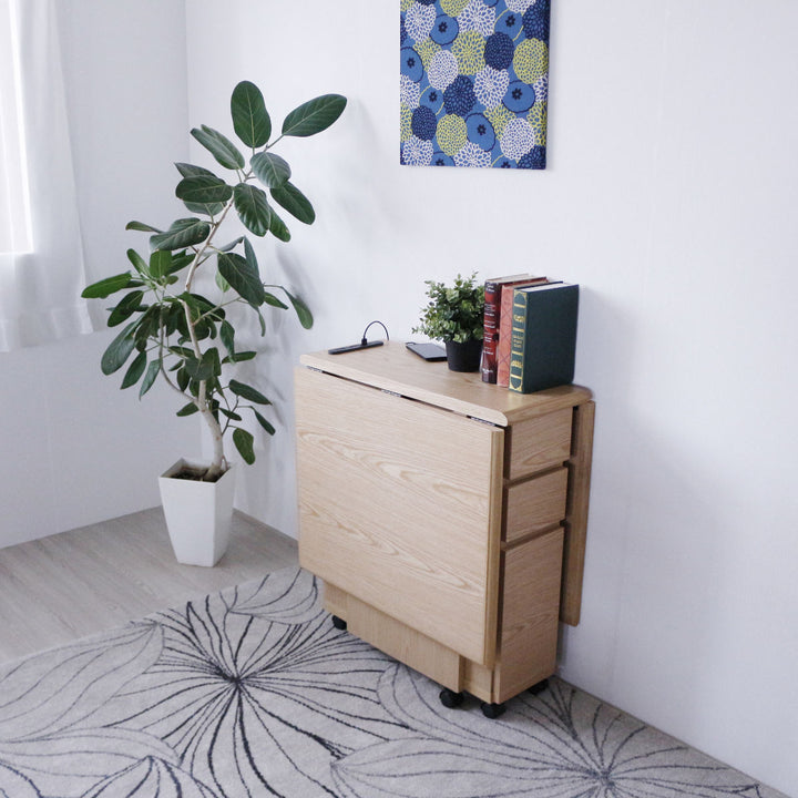 ダイニングテーブル2人用折りたたみ幅31～135cmバタフライUSB付コンセント