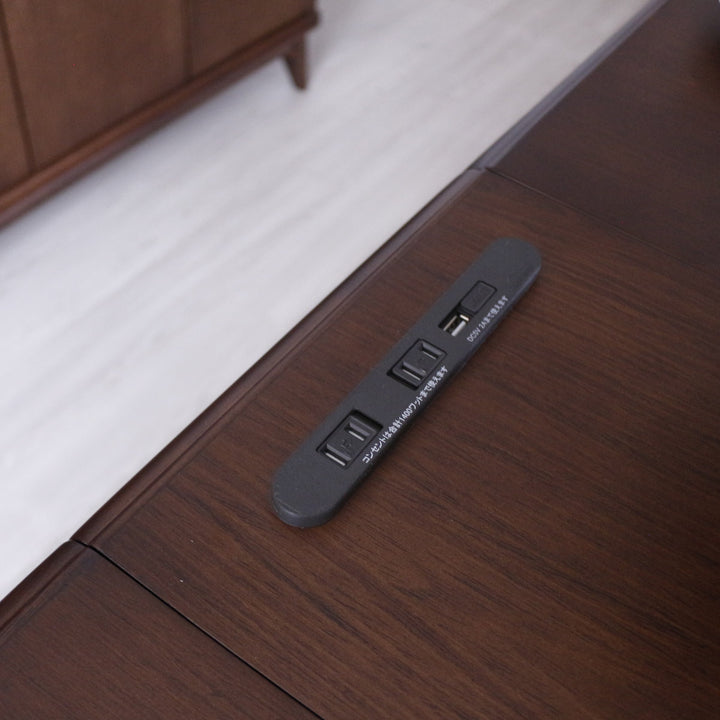 ダイニングテーブル2人用折りたたみ幅31～135cmバタフライUSB付コンセント