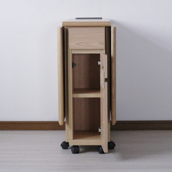 ダイニングテーブル2人用折りたたみ幅31～135cmバタフライUSB付コンセント