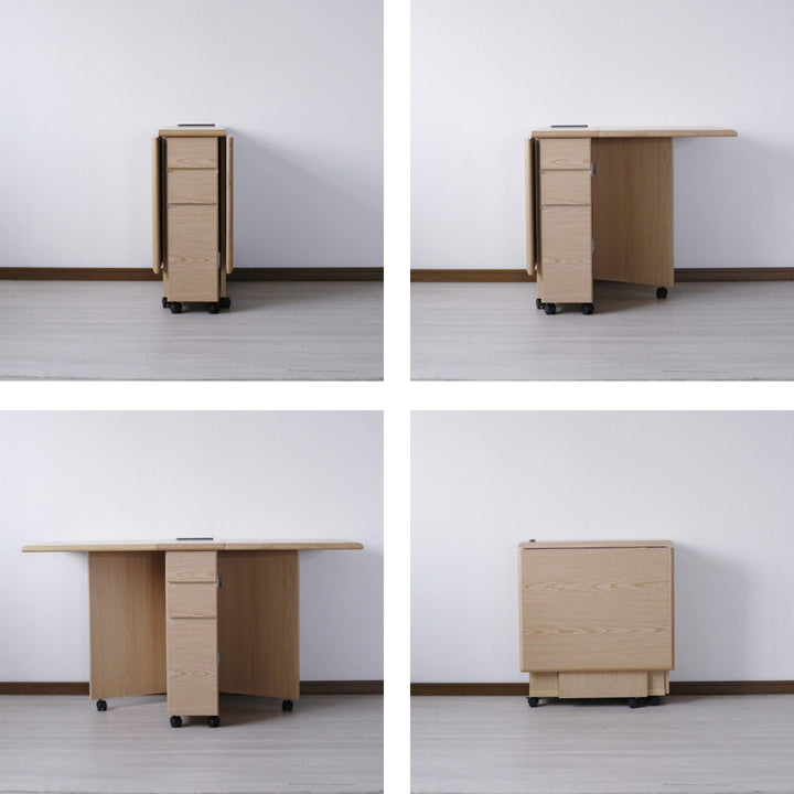 ダイニングテーブル2人用折りたたみ幅31～135cmバタフライUSB付コンセント