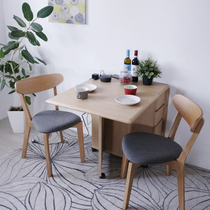 ダイニングテーブル2人用折りたたみ幅31～135cmバタフライUSB付コンセント