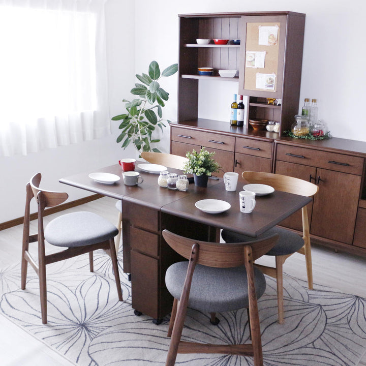 ダイニングテーブル2人用折りたたみ幅31～135cmバタフライUSB付コンセント