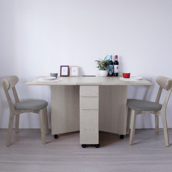 ダイニングテーブル2人用折りたたみ幅31～135cmバタフライUSB付コンセント