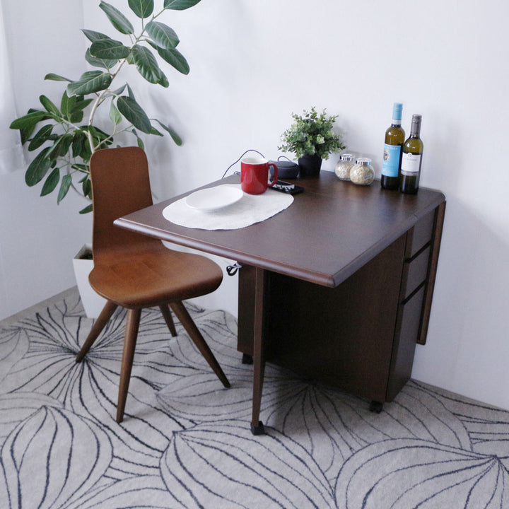 ダイニングテーブル2人用折りたたみ幅31～135cmバタフライUSB付コンセント