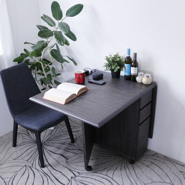 ダイニングテーブル2人用折りたたみ幅31～135cmバタフライUSB付コンセント