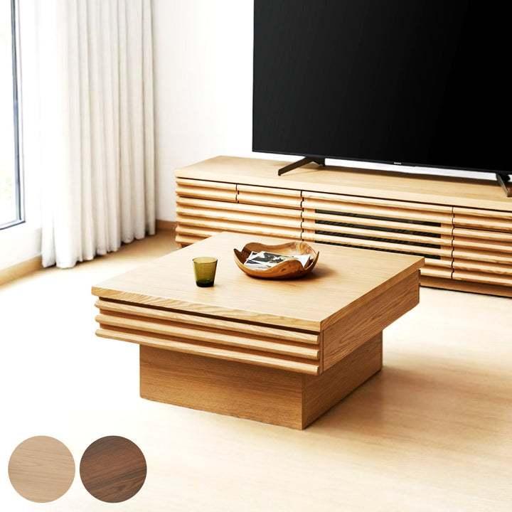 リビングテーブル高さ37cm天板正方形引出し付センターテーブル