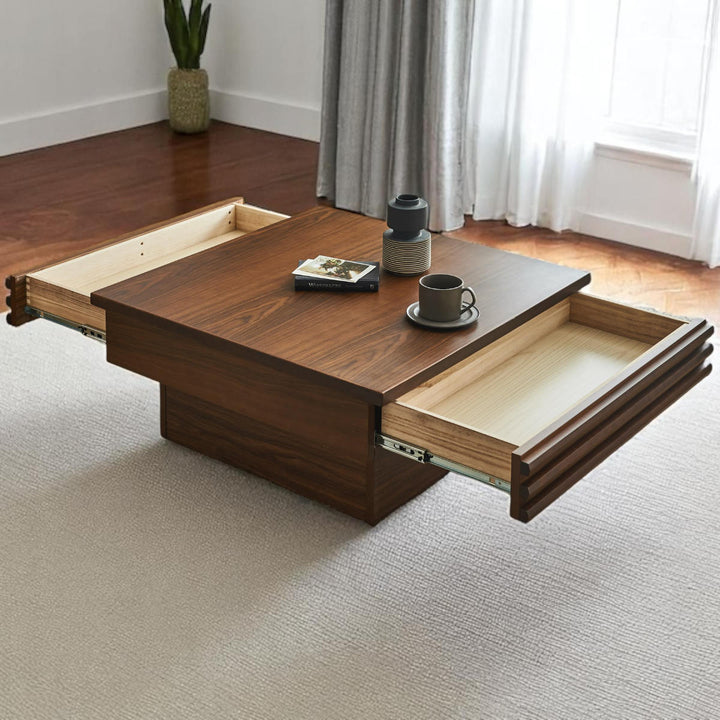 リビングテーブル高さ37cm天板正方形引出し付センターテーブル