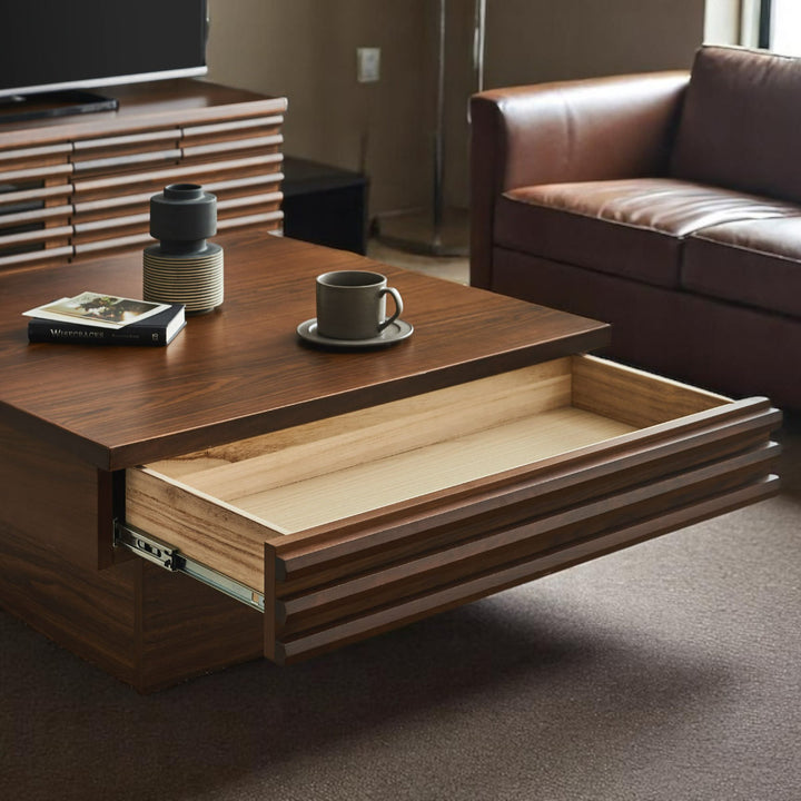 リビングテーブル高さ37cm天板正方形引出し付センターテーブル