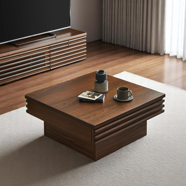 リビングテーブル高さ37cm天板正方形引出し付センターテーブル