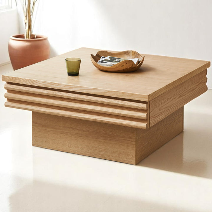 リビングテーブル高さ37cm天板正方形引出し付センターテーブル